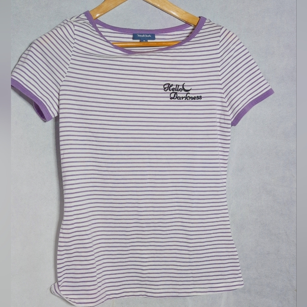 Modcloth Anthropologie Hello Darkness Sz M Striped Purple Women's Top